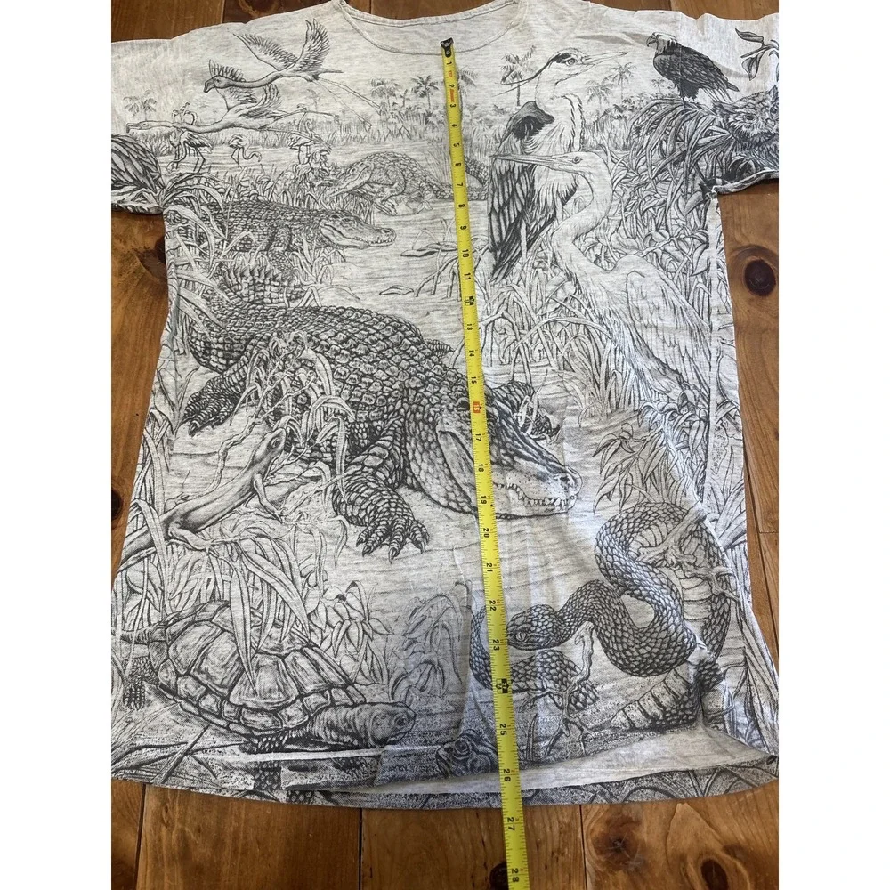 Vintage 90s All Over Print Nature T-Shirt Men's L Florida Wildlife Alligator